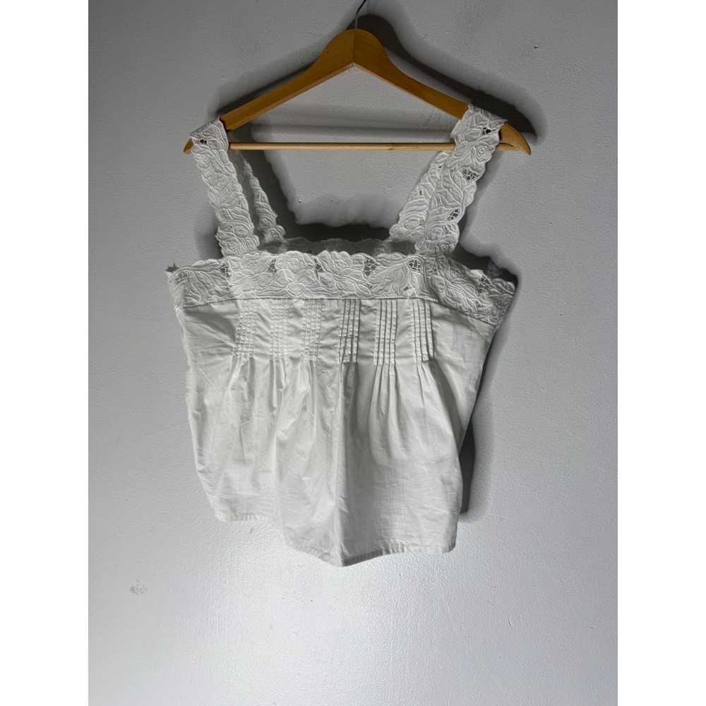 J Crew White Embroidered Pintuck Cotton Camisole Tank Top CV047 Womens Small